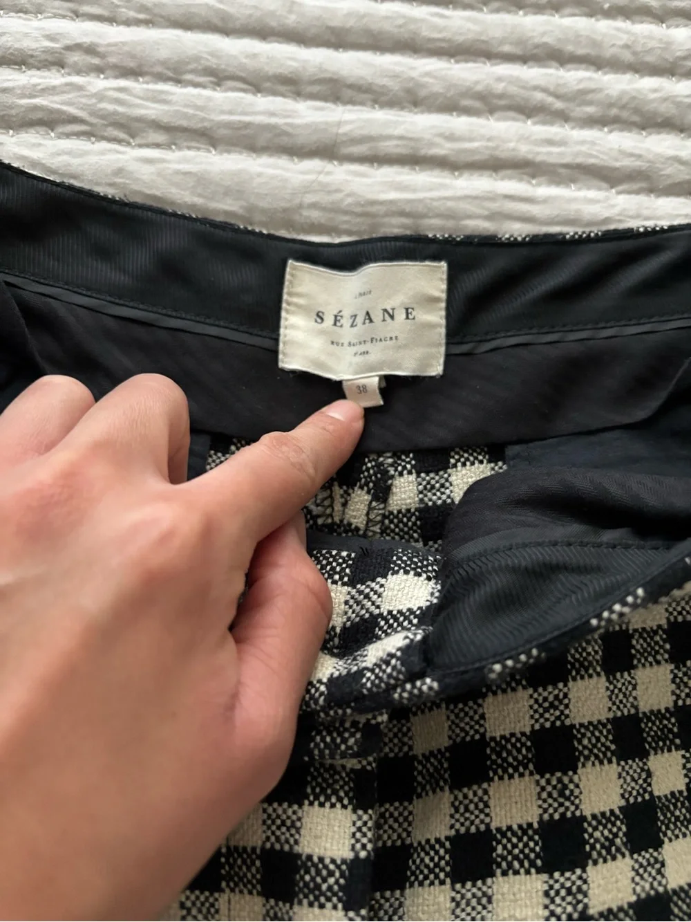 Sezane Martin Crop Trousers Black/ Ecru Gingham - Size 6 - Picture 6 of 9